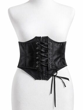 Black Satin Lace‑Up Corset Belt XS | Waist Cincher Adjustable Gothic Y2K